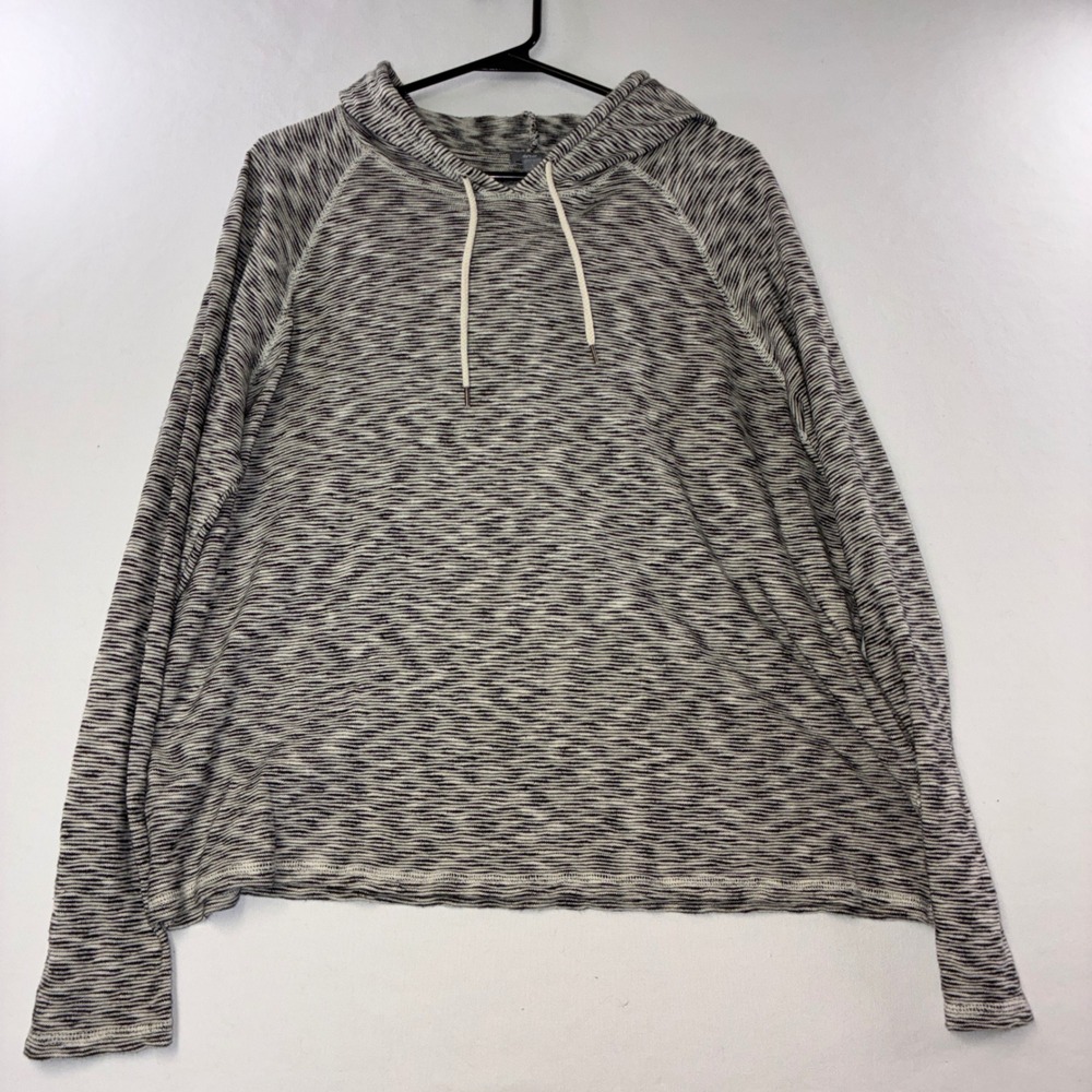 623 Casual Aerie Knit Hoodie Large Black White Space Dye Striped Pullover